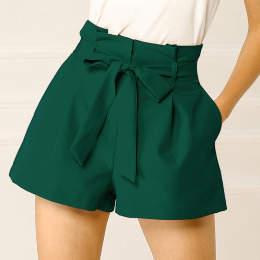 Freeprance Forest Green Paper Bag Shorts with Adjustable tie waist and pockets